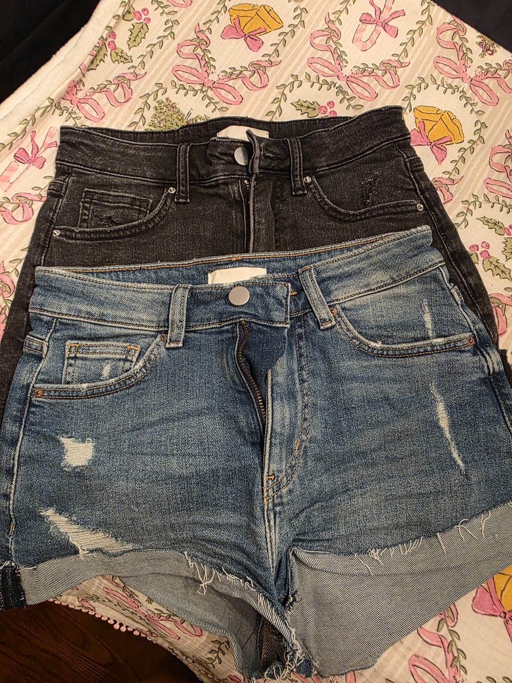 H&M Black & Light Blue High-Rise Jean Shorts Duo